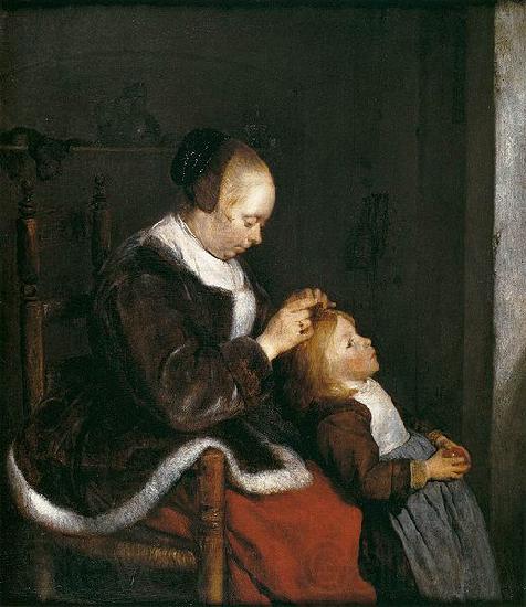 Gerard ter Borch the Younger A mother combing the hair of her child, known as Hunting for lice